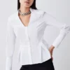 Best Sale ⌛ Karen Millen Peplum Hem V Neck Tailored 👕 Shirt 🥰