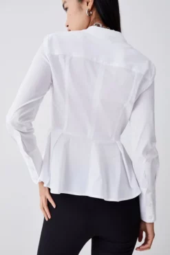 Best Sale ⌛ Karen Millen Peplum Hem V Neck Tailored 👕 Shirt 🥰 -Workwear Shop bkk08715 white xl 2