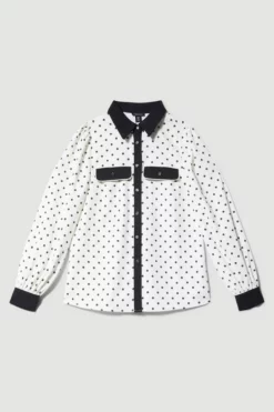 Buy 💯 Karen Millen Pin Dot Twill Trimmed Woven 👕 Shirt 😉 -Workwear Shop bkk08744 mono xl 3
