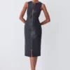 Deals 💯 Karen Millen Leather Zip Though Pencil Midi 👗 Dress ⭐