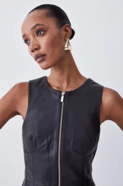 Deals 💯 Karen Millen Leather Zip Though Pencil Midi 👗 Dress ⭐ -Workwear Shop bkk08944 black xl 4