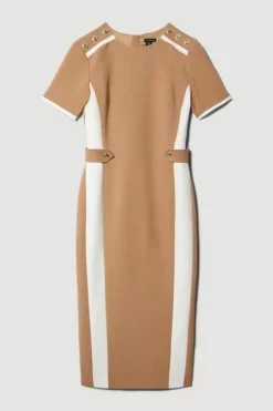 Budget 😍 Karen Millen Tall Compact Stretch Contrast Panel Midi Pencil 👗 Dress 🔔 -Workwear Shop bkk09115 camel xl 3