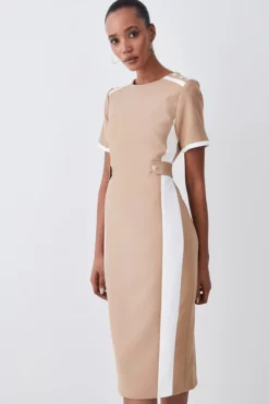 Budget 😍 Karen Millen Tall Compact Stretch Contrast Panel Midi Pencil 👗 Dress 🔔 -Workwear Shop bkk09115 camel xl 4