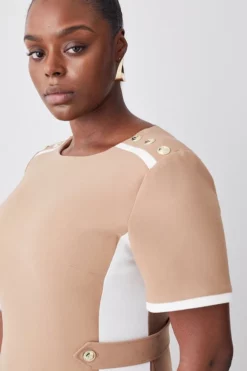 Discount 😍 Karen Millen Plus Size Compact Stretch Contrast Panel Midi Pencil 👗 Dress 😀 -Workwear Shop bkk09116 camel xl 4