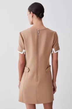 Coupon 🔥 Karen Millen Petite Compact Stretch Tipped A Line Mini 👗 Dress ✔️ -Workwear Shop bkk09117 camel xl 2