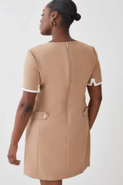 New ⭐ Karen Millen Plus Size Compact Stretch Tipped A Line Mini 👗 Dress 🧨 -Workwear Shop bkk09118 camel xl 2