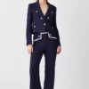 Outlet 🔥 Karen Millen Compact Stretch Nautical Button Front Wide Leg Trouser ⌛