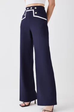 Outlet 🔥 Karen Millen Compact Stretch Nautical Button Front Wide Leg Trouser ⌛ -Workwear Shop bkk09195 navy xl 4