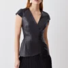 Hot Sale 👍 Karen Millen Leather Pleat 👗 Skirt Mini 👗 Dress 👏