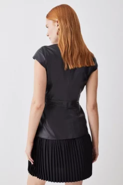 Hot Sale 👍 Karen Millen Leather Pleat 👗 Skirt Mini 👗 Dress 👏 -Workwear Shop bkk09198 black xl 2