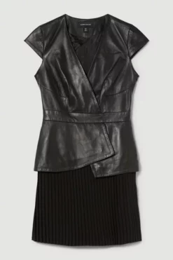 Hot Sale 👍 Karen Millen Leather Pleat 👗 Skirt Mini 👗 Dress 👏 -Workwear Shop bkk09198 black xl 3