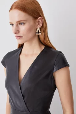 Hot Sale 👍 Karen Millen Leather Pleat 👗 Skirt Mini 👗 Dress 👏 -Workwear Shop bkk09198 black xl 4
