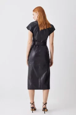 Cheap 🎉 Karen Millen Tall Leather Button Detail Shoulder Belted Midi Pencil 👗 Dress 🛒 -Workwear Shop bkk09264 black xl 2
