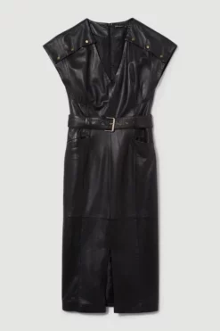 Cheap 🎉 Karen Millen Tall Leather Button Detail Shoulder Belted Midi Pencil 👗 Dress 🛒 -Workwear Shop bkk09264 black xl 3
