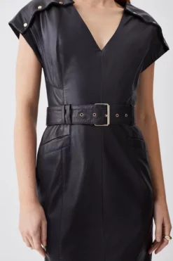 Cheap 🎉 Karen Millen Tall Leather Button Detail Shoulder Belted Midi Pencil 👗 Dress 🛒 -Workwear Shop bkk09264 black xl 4