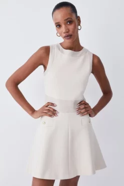 Best reviews of 🎉 Karen Millen Tall Ponte & Faux Leather A Line Flippy Mini 👗 Dress 😍