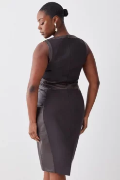 Discount 💯 Karen Millen Plus Size Ponte And Faux Leather Pencil Midi 👗 Dress 🎁 -Workwear Shop bkk09268 chocolate xl 2