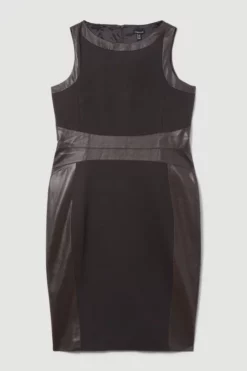 Discount 💯 Karen Millen Plus Size Ponte And Faux Leather Pencil Midi 👗 Dress 🎁 -Workwear Shop bkk09268 chocolate xl 3