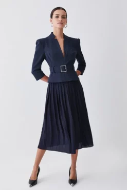 Top 10 ⭐ Karen Millen Petite Structured Crepe Forever Pleated Midi 👗 Dress 🥰