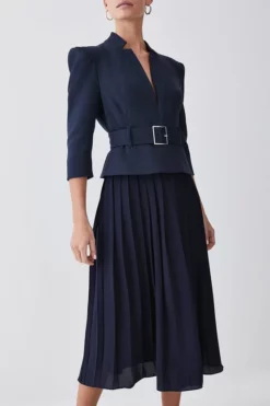 Top 10 ⭐ Karen Millen Petite Structured Crepe Forever Pleated Midi 👗 Dress 🥰 -Workwear Shop bkk09272 navy xl 4