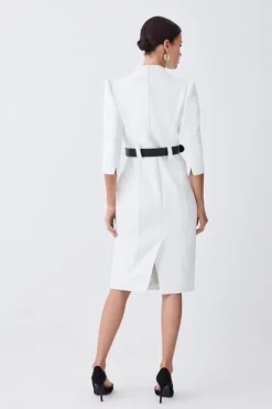 Top 10 🤩 Karen Millen Petite Compact Stretch Belted Forever Belted Midi 👗 Dress 🧨 -Workwear Shop bkk09432 ivory xl 2