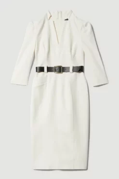 Top 10 🤩 Karen Millen Petite Compact Stretch Belted Forever Belted Midi 👗 Dress 🧨 -Workwear Shop bkk09432 ivory xl 3