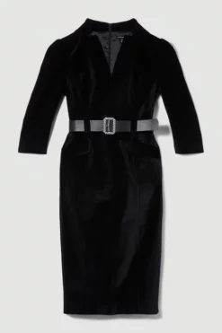Brand new 🔔 Karen Millen Velvet Forever Diamante Belted Pencil Midi 👗 Dress 👍 -Workwear Shop bkk09627 black xl 3