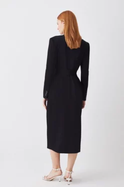 Buy 🔔 Karen Millen Drape Belted Long Sleeve Soft Tailored Midi 👗 Dress 🧥 Coat 💯 -Workwear Shop bkk09631 black xl 2