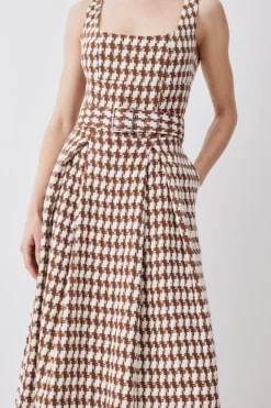 Discount ❤️ Karen Millen Check Tweed Full 👗 Skirt Midi 👗 Dress 🎉 -Workwear Shop bkk09663 brown xl 4