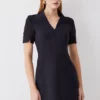 New ✨ Karen Millen Italian Compact Scuba Jersey Seamed A Line Mini 👗 Dress 👏