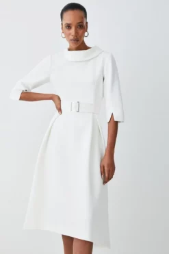 Best Sale 😀 Karen Millen Structured Crepe Roll Neck Dip Hem Midi 👗 Dress 🤩