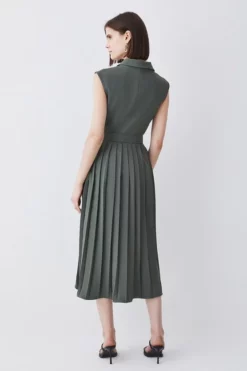 Budget 🌟 Karen Millen Tall Military Pleat Sleeveless Midi 👗 Dress 👏 -Workwear Shop bkk09786 khaki xl 2