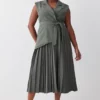 Cheapest 😍 Karen Millen Plus Size Military Pleat Sleeveless Midi 👗 Dress 🔔