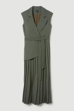 Cheapest 😍 Karen Millen Plus Size Military Pleat Sleeveless Midi 👗 Dress 🔔 -Workwear Shop bkk09787 khaki xl 3