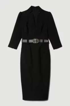 Brand new 🔥 Karen Millen Structured Crepe Belted Forever Midi 👗 Dress 🌟 -Workwear Shop bkk09792 black xl 3