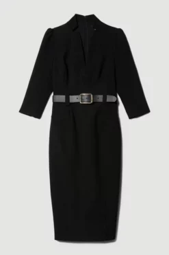 Budget 🥰 Karen Millen Petite Structured Crepe Belted Forever Midi 👗 Dress 💯 -Workwear Shop bkk09793 black xl 3