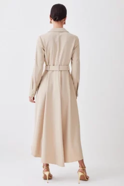 Cheap 🌟 Karen Millen Petite Soft Tailored Belted Crepe High Low 👕 Shirt Midi 👗 Dress ✨ -Workwear Shop bkk09927 stone xl 2