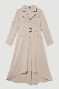 Cheap 🌟 Karen Millen Petite Soft Tailored Belted Crepe High Low 👕 Shirt Midi 👗 Dress ✨ -Workwear Shop bkk09927 stone xl 3