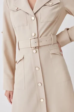 Cheap 🌟 Karen Millen Petite Soft Tailored Belted Crepe High Low 👕 Shirt Midi 👗 Dress ✨ -Workwear Shop bkk09927 stone xl 4