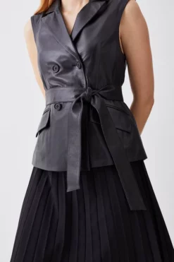 Brand new ⌛ Karen Millen Leather Sleeveless Wrap Pleat 👗 Skirt Midi 👗 Dress 🤩 -Workwear Shop bkk10137 black xl 4