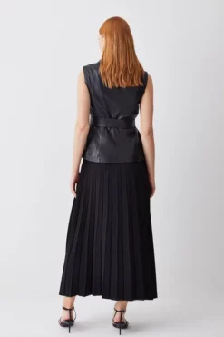 Best Sale ✔️ Karen Millen Petite Sleeveless Leather Wrap Pleat 👗 Skirt Midi 👗 Dress ✨ -Workwear Shop bkk10138 black xl 2