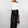 Coupon 🤩 Karen Millen Petite Leather Clean Wide Leg Trousers 🔔
