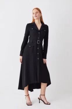 Wholesale 🧨 Karen Millen Soft Tailored Belted Crepe High Low 👕 Shirtdress 👏