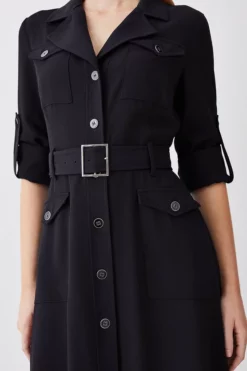 Wholesale 🧨 Karen Millen Soft Tailored Belted Crepe High Low 👕 Shirtdress 👏 -Workwear Shop bkk10303 black xl 4