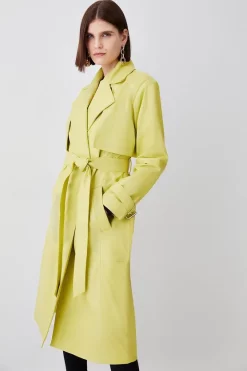 Best Pirce 👍 Karen Millen Leather Oversized Belted Trench 🧥 Coat 😀 -Workwear Shop womens aqua leather oversized belted trench coat 1