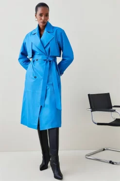 Best Pirce 👍 Karen Millen Leather Oversized Belted Trench 🧥 Coat 😀 -Workwear Shop womens aqua leather oversized belted trench coat