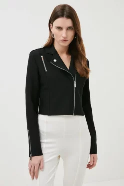 Top 10 🔥 Karen Millen Bandage Knit Cropped Biker Jacket ⌛ -Workwear Shop womens black bandage knit cropped biker jacket