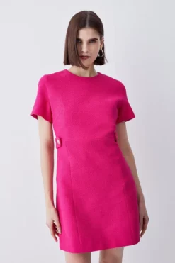 Wholesale 🎁 Karen Millen Boucle Tab Button Detail A Line Mini 👗 Dress 🔥 -Workwear Shop womens black boucle tab button detail a line mini dress