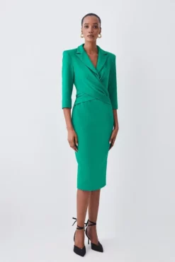 New ❤️ Karen Millen Compact Crepe Wrap Waist Pencil Midi 👗 Dress 💯 -Workwear Shop womens black compact crepe wrap waist pencil midi dress 1