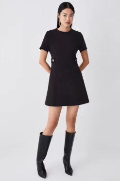 Outlet ⌛ Karen Millen Compact Essential A Line Mini 👗 Dress 🎉 -Workwear Shop womens black compact essential a line mini dress 1